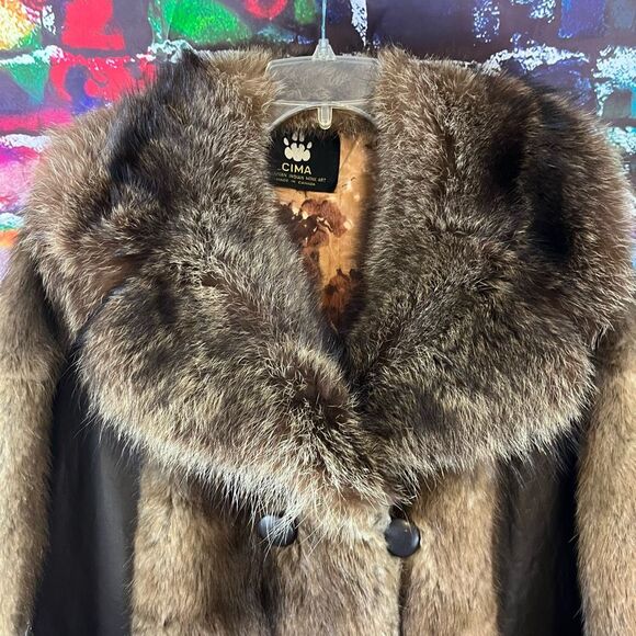 Vintage CIMA Canadian Indian Mink Art Fur Leather Patchwork Coat Medium Large - Picture 3 of 10